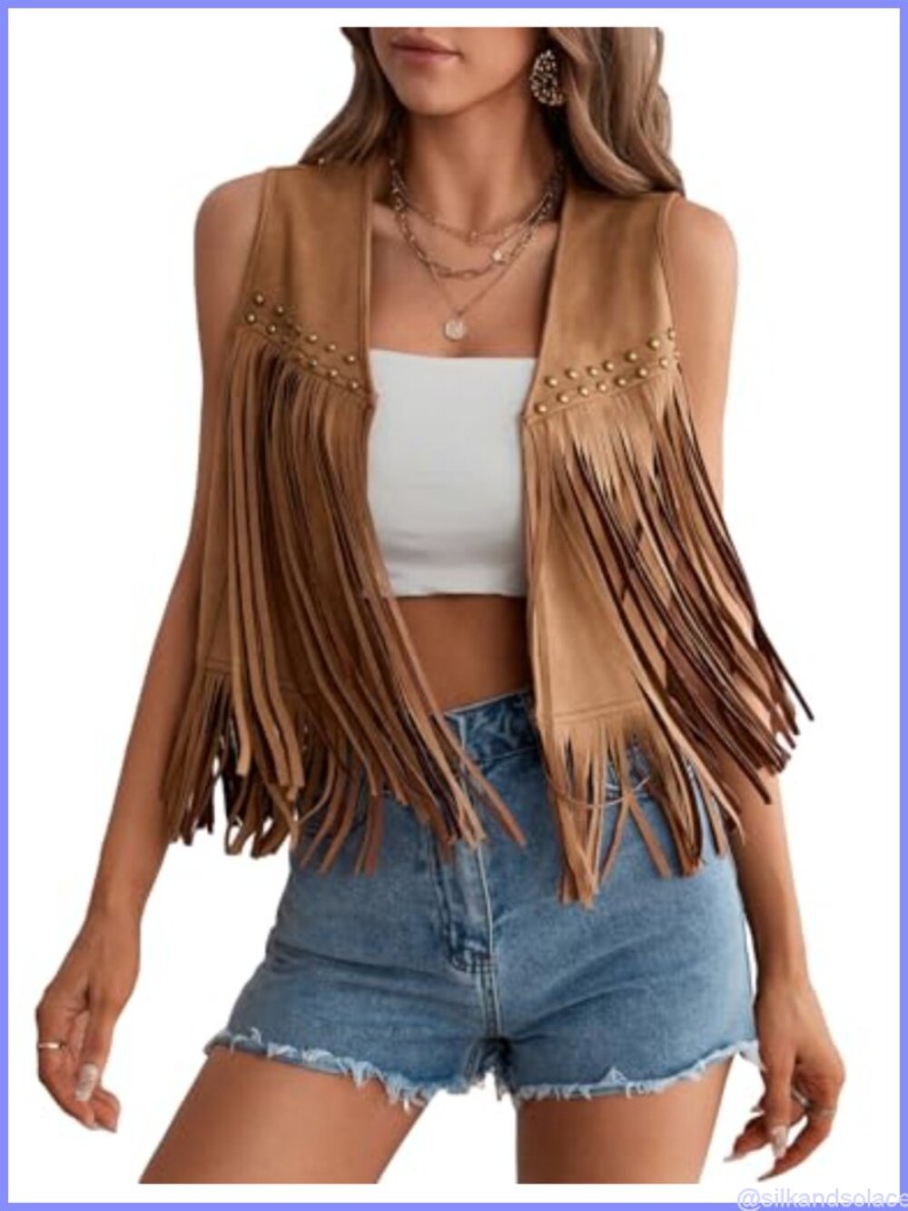 Women's Fringe Vest Western Cowgirl Concert Outfit Sleeveless Suede 70s
